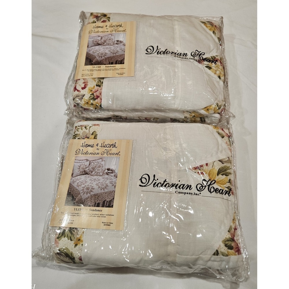 Set of 2 Victorian Heart Sundance Floral Pillow Shams 21x27 Cottage‎ Quilt...